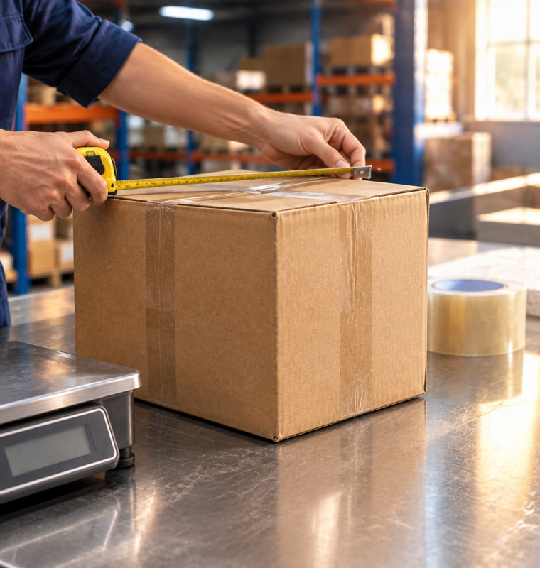 Measuring a carton before shipment