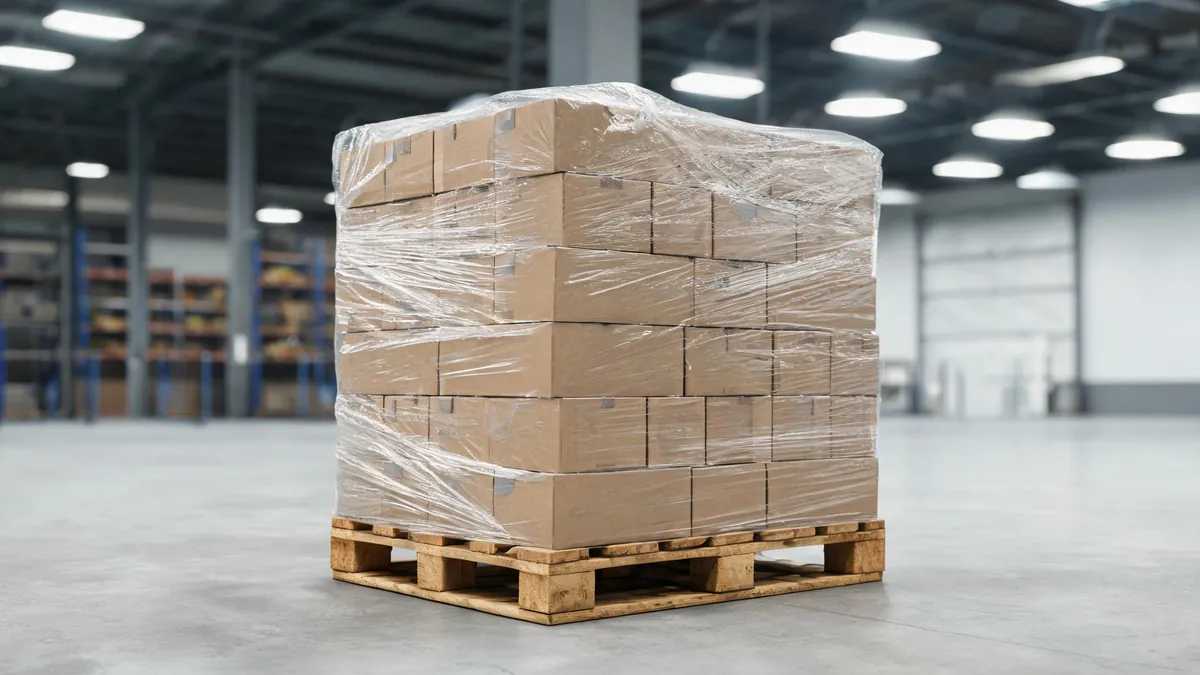 Consolidated shipping cartons on a pallet ready for export