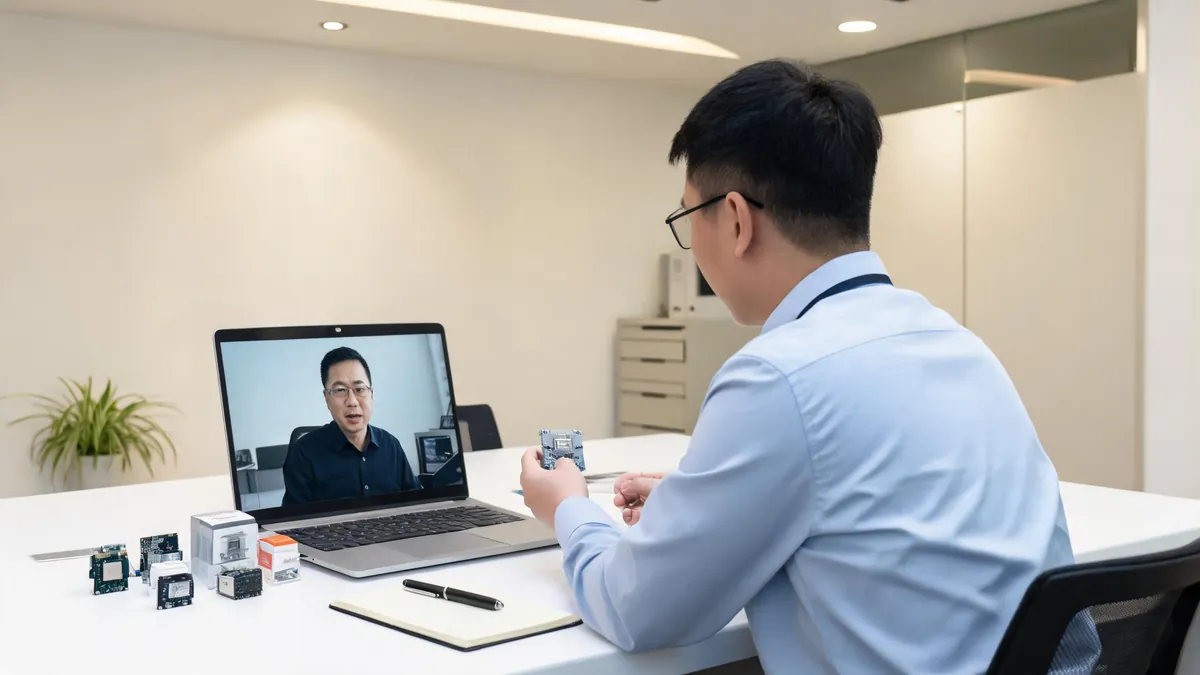 Sourcing agent coordinating a China purchase with a supplier