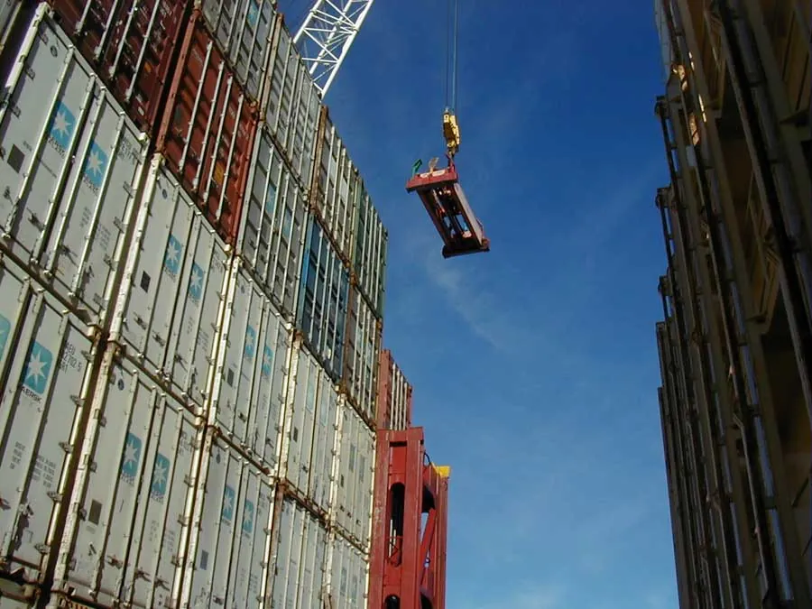 Shipping containers at a port ready for international freight forwarding