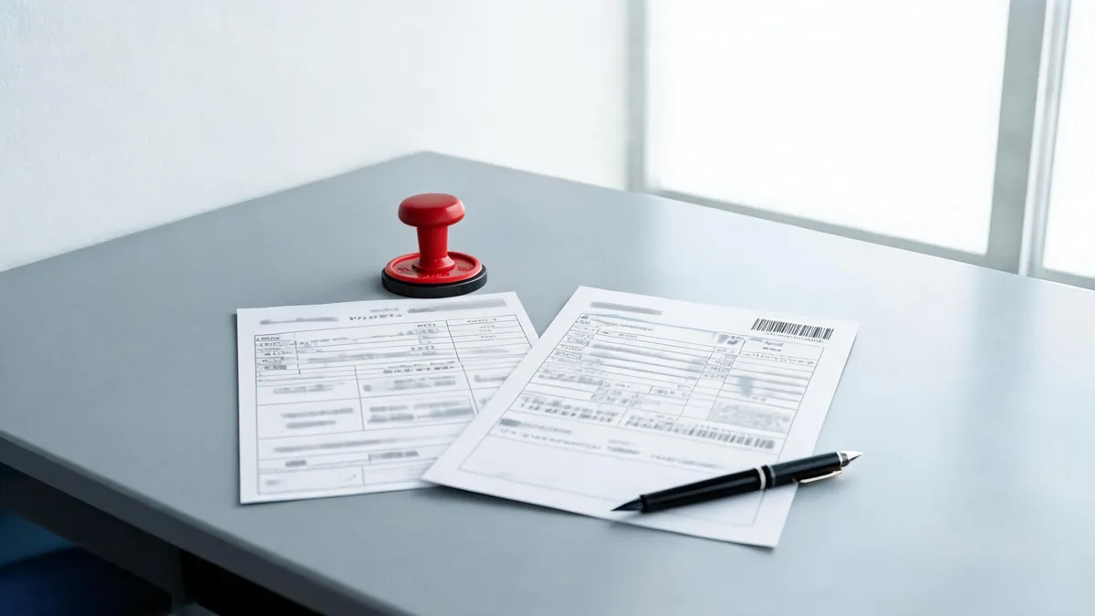 Customs clearance documents on a desk