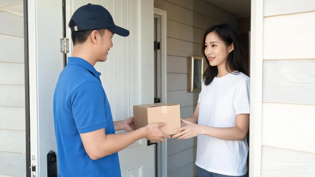 Express courier delivering a parcel to a customer