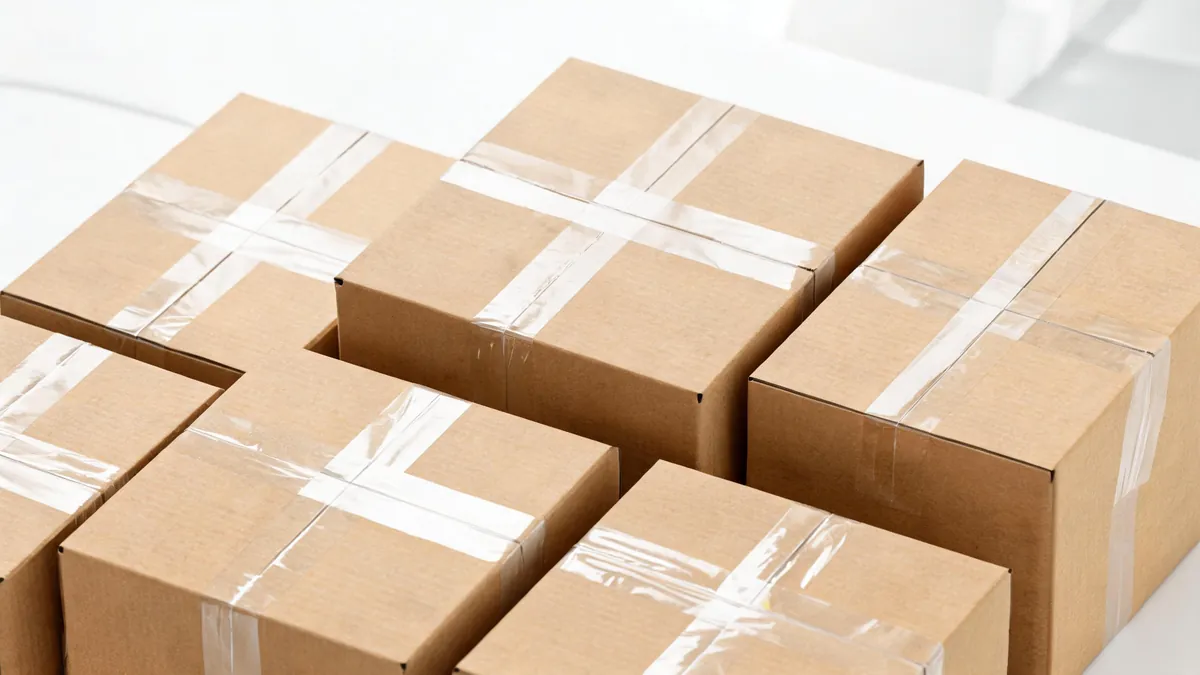 Packed retail shipping boxes prepared for international courier