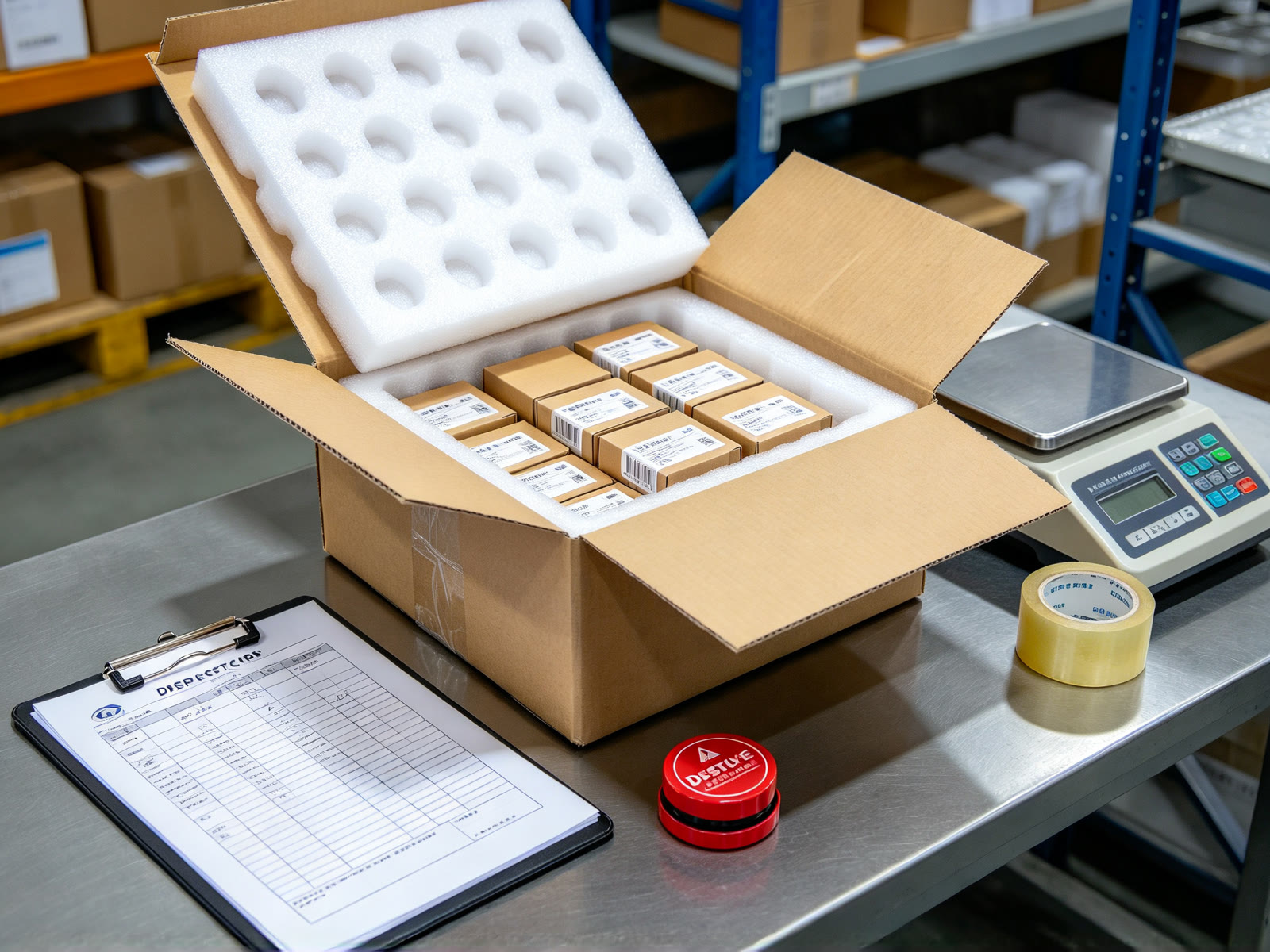 1688 supplier payment disputes: opened carton with packaged goods inspected against a checklist before balance release