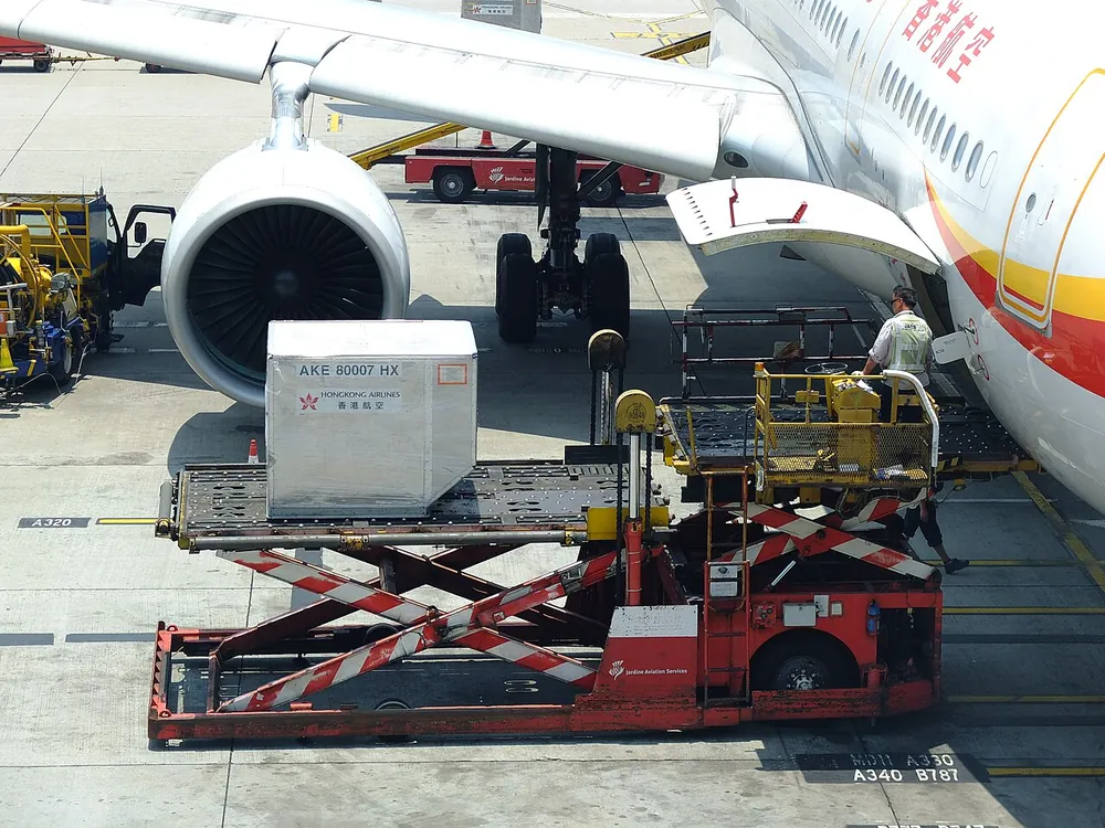 Cargo being loaded onto an aircraft for international freight