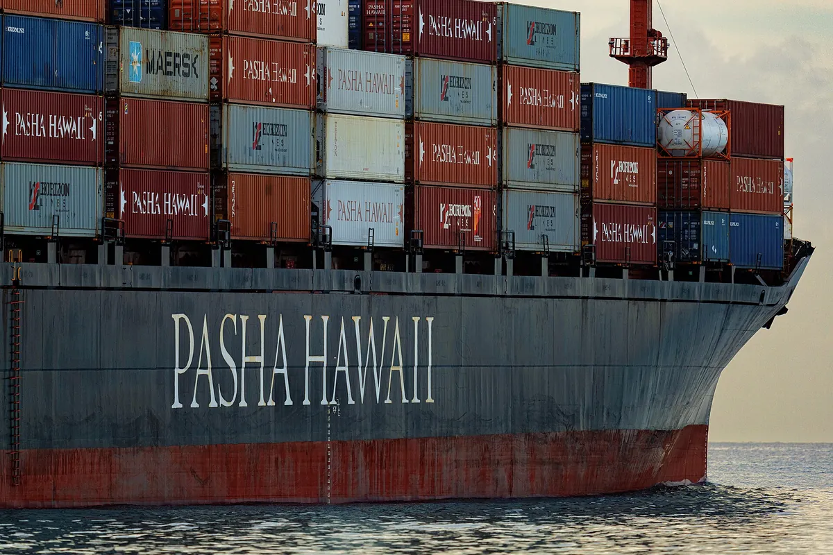 Shipping containers at a container port