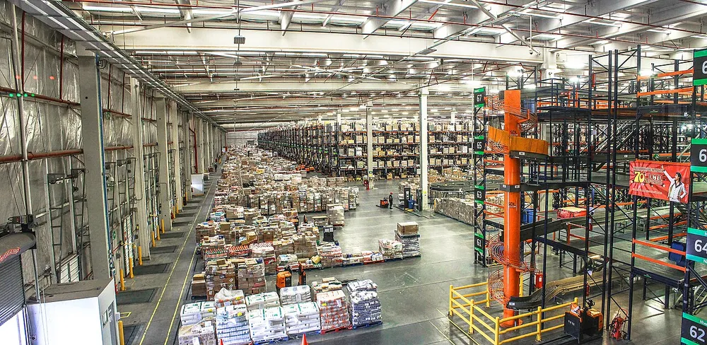 Interior of a modern distribution center warehouse