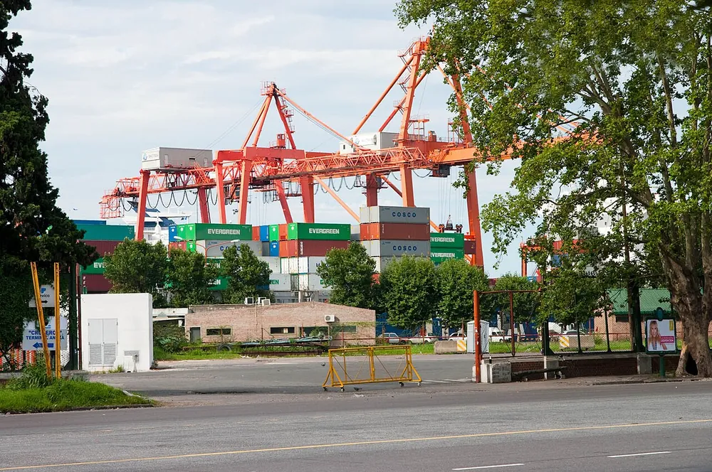 Shipping containers at a container port