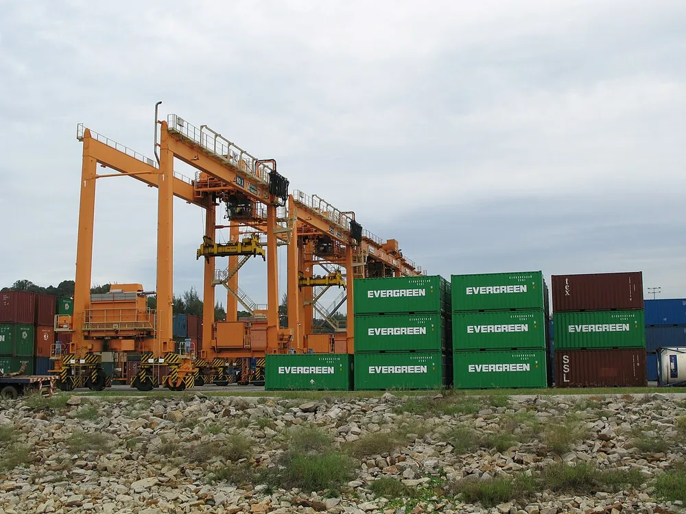 Container terminal with gantry cranes for sea freight door to door shipping
